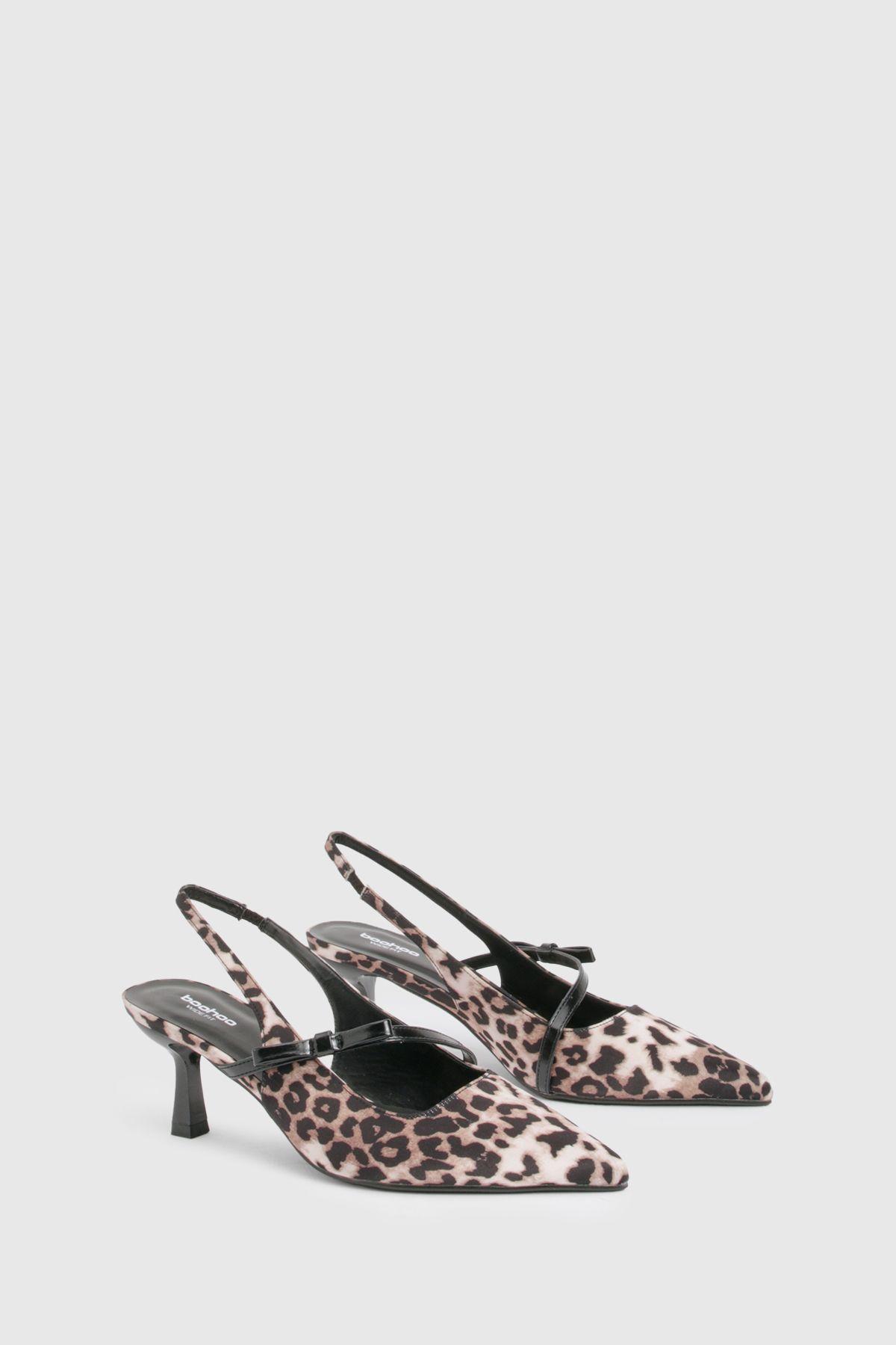 Wide Fit Satin Leopard Bow Detail Court Heels by BOOHOO