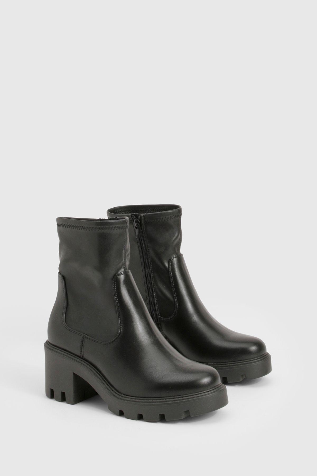 Wide Fit Sock Heeled Chelsea Boots by BOOHOO