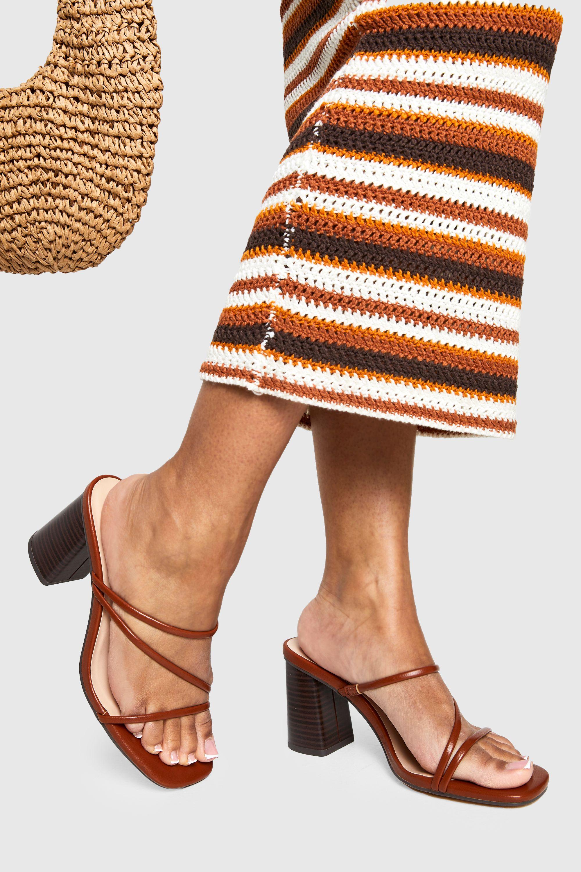 Wide Fit Strappy Stacked Heeled Mules by BOOHOO