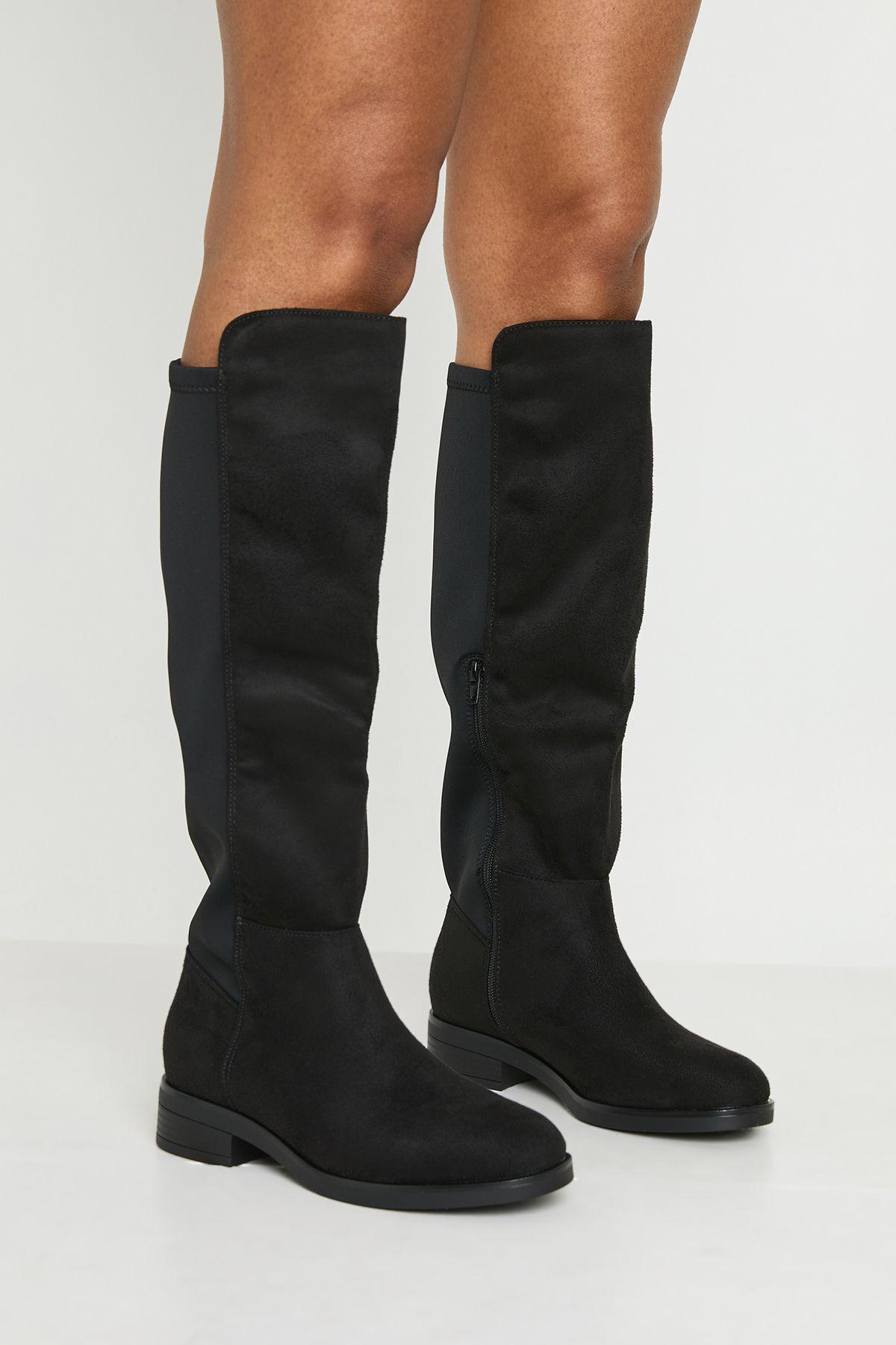 Wide Fit Stretch Knee High Boots by BOOHOO