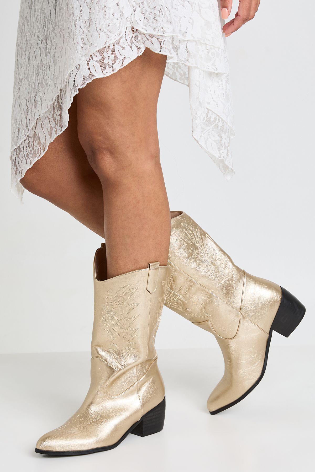 Wide Fit Tab Detail Ankle Cowboy Western Boots by BOOHOO