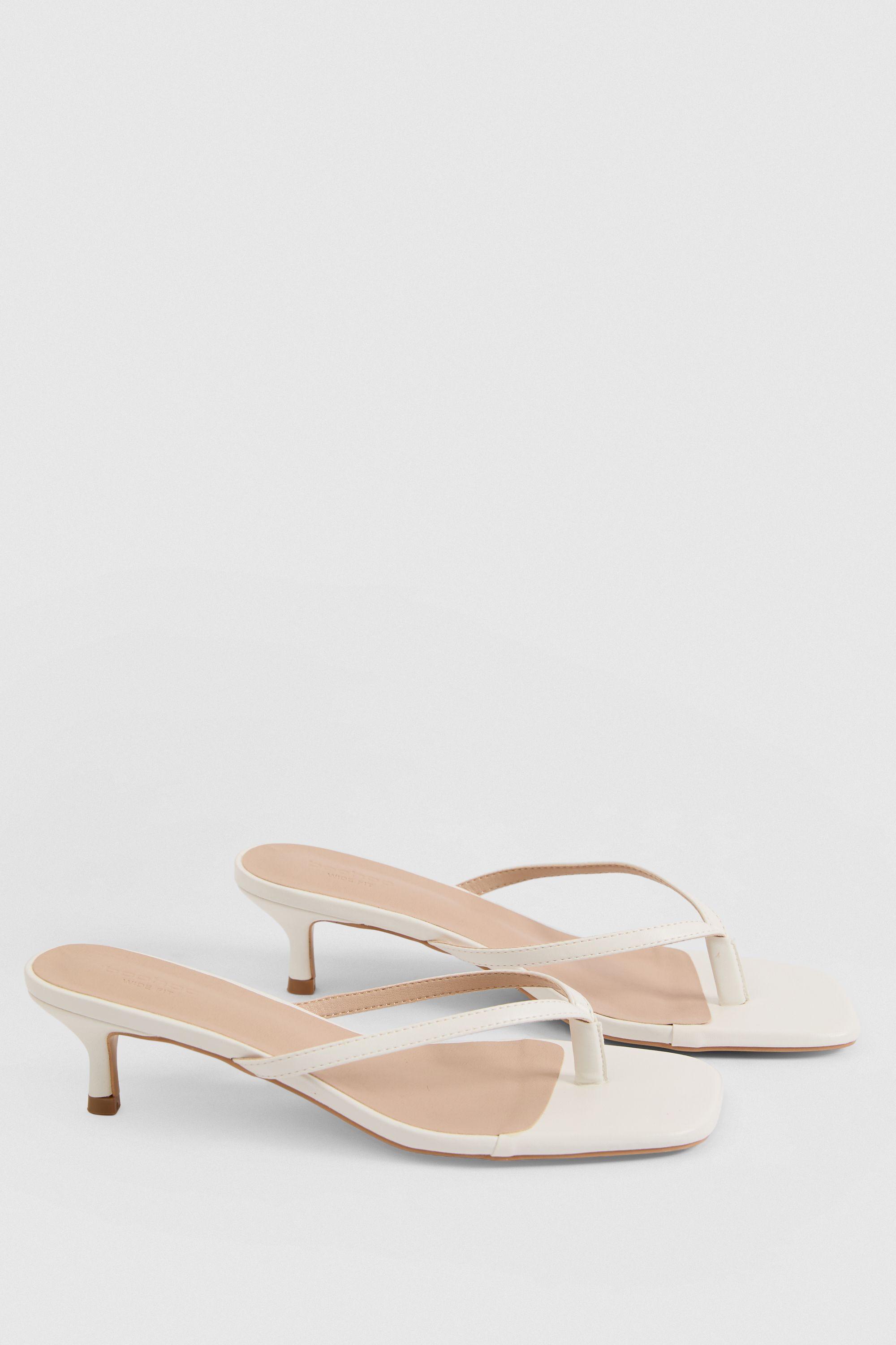 Wide Fit Toe Post Kitten Heel Mules by BOOHOO