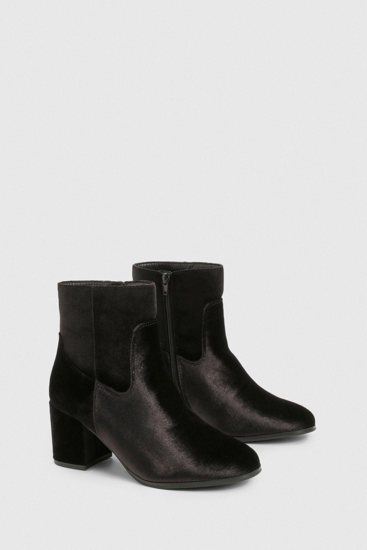 Wide Fit Velvet Sock Ankle Heeled Boots by BOOHOO