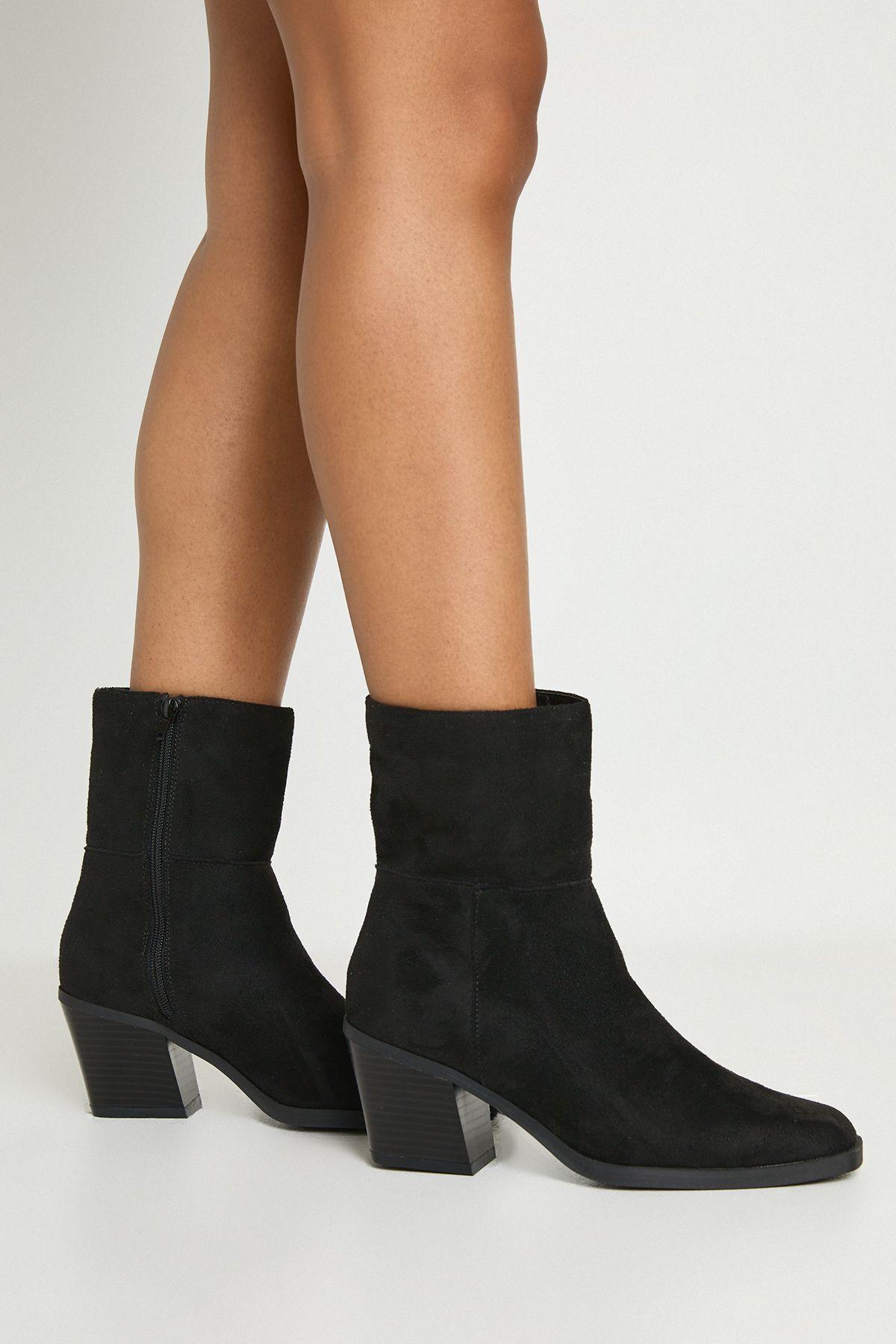 Wide Fit Western Heeled Ankle Western Boots by BOOHOO Wide Fit Western Heeled Ankle Western Boots by BOOHOO