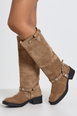 Wide Fit Western Style Buckle Detail Knee High Boots by BOOHOO