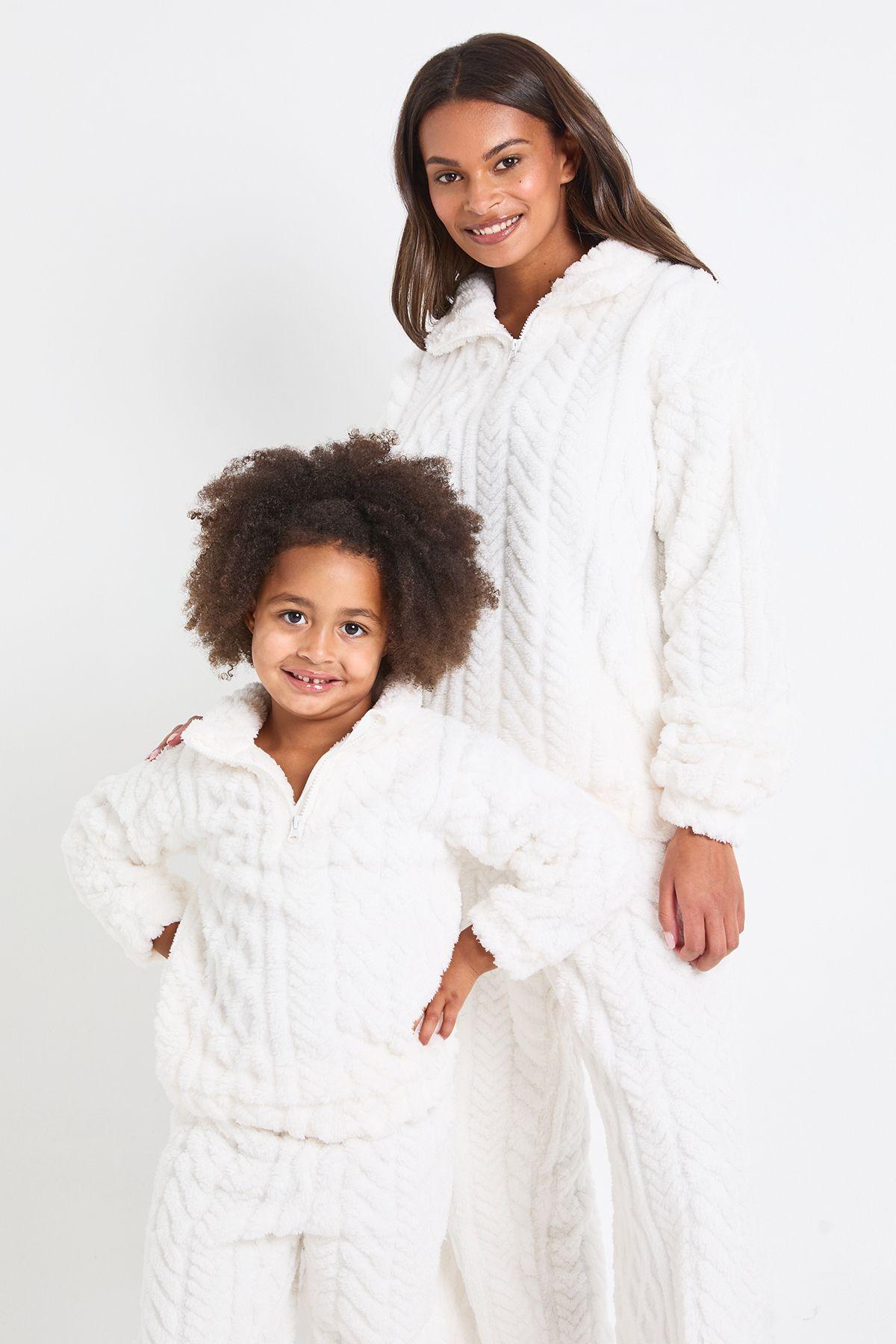 Womens Matching Family Cable Knit Fleece Zip-Up Sweatshirt & Trousers Lounge Set by BOOHOO