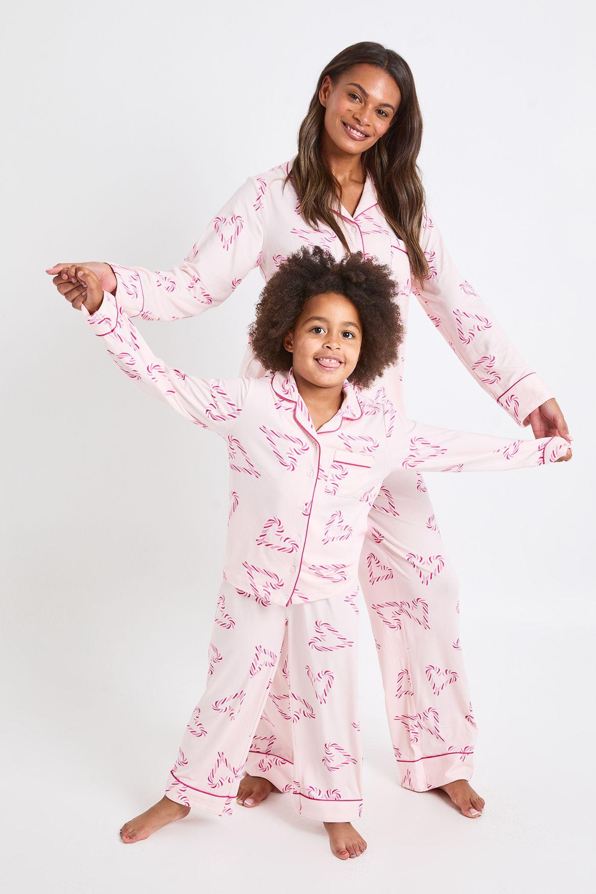 Womens Matching Family Super Soft Candy Cane Print Long Sleeve Shirt & Trousers Pyjama Set by BOOHOO