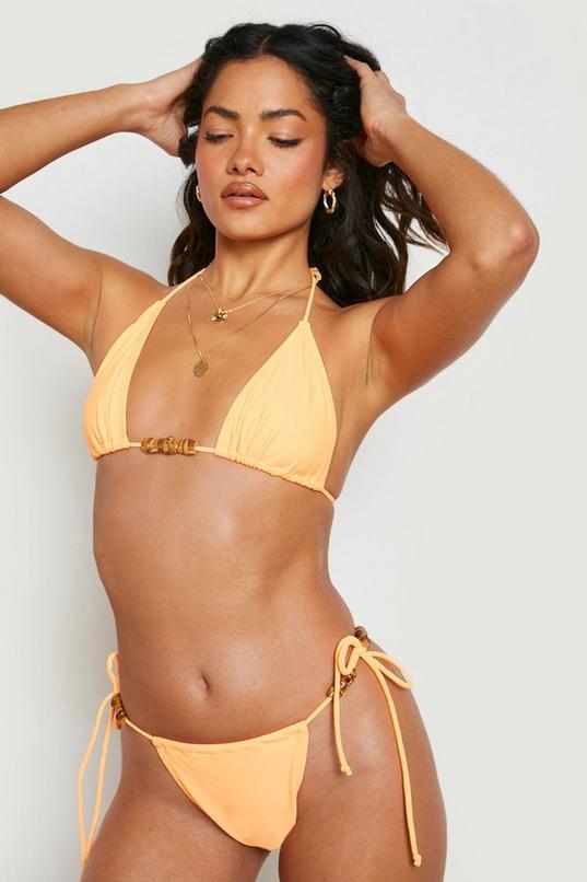 Wooden Bead Tie Side Bikini Brief by BOOHOO