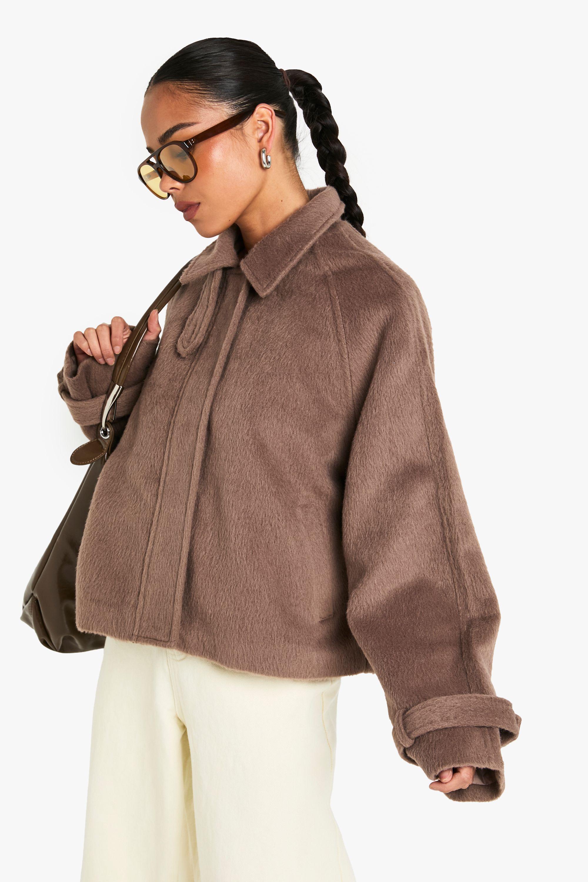 Wool Look Collar Jacket by BOOHOO