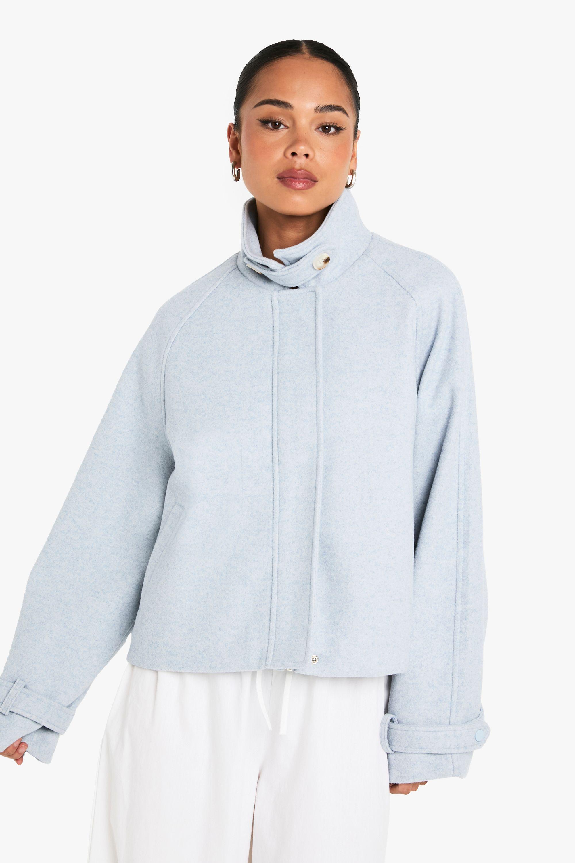 Wool Look Funnel Neck Jacket by BOOHOO