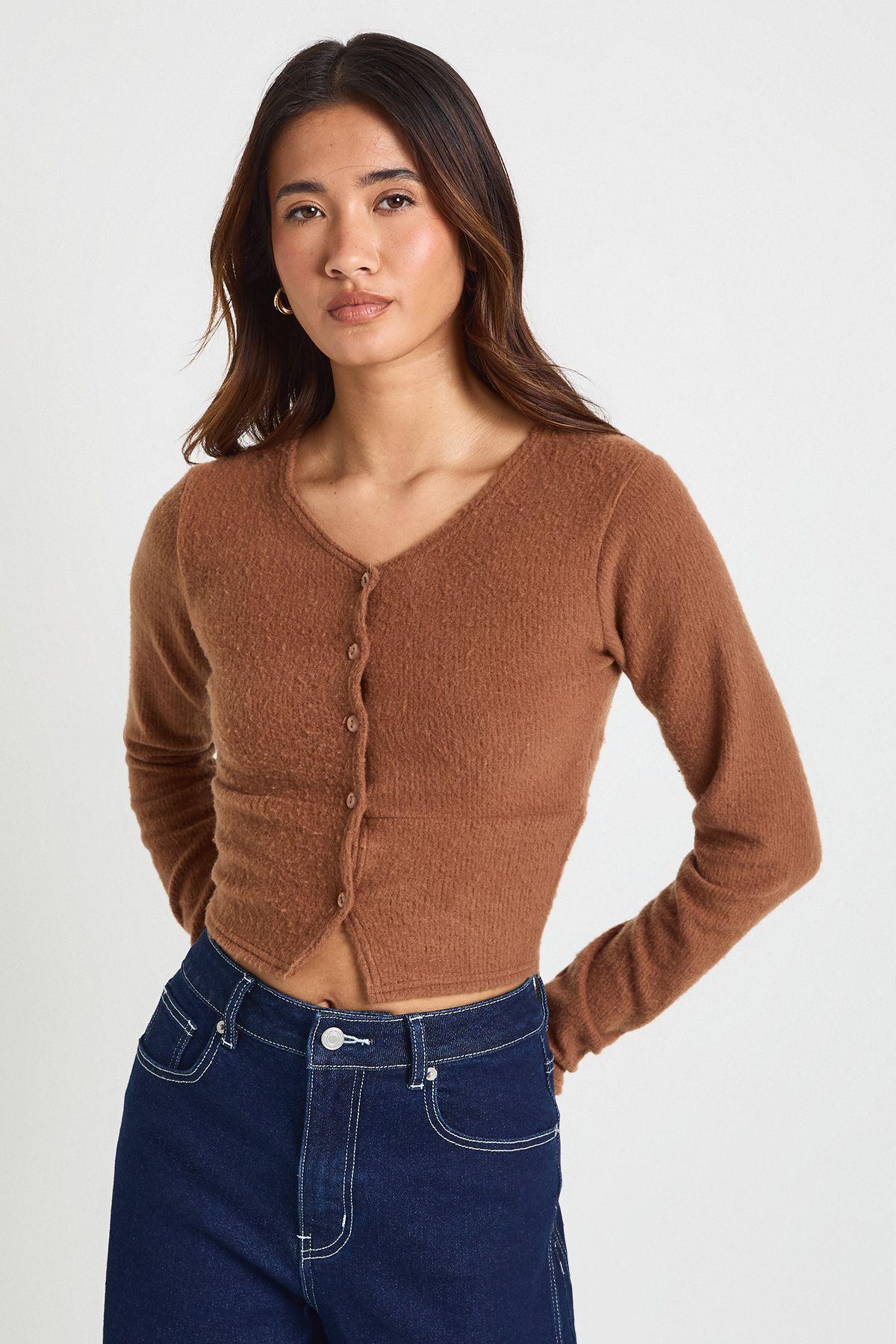 Wool Rib Button Through Cardigan by BOOHOO