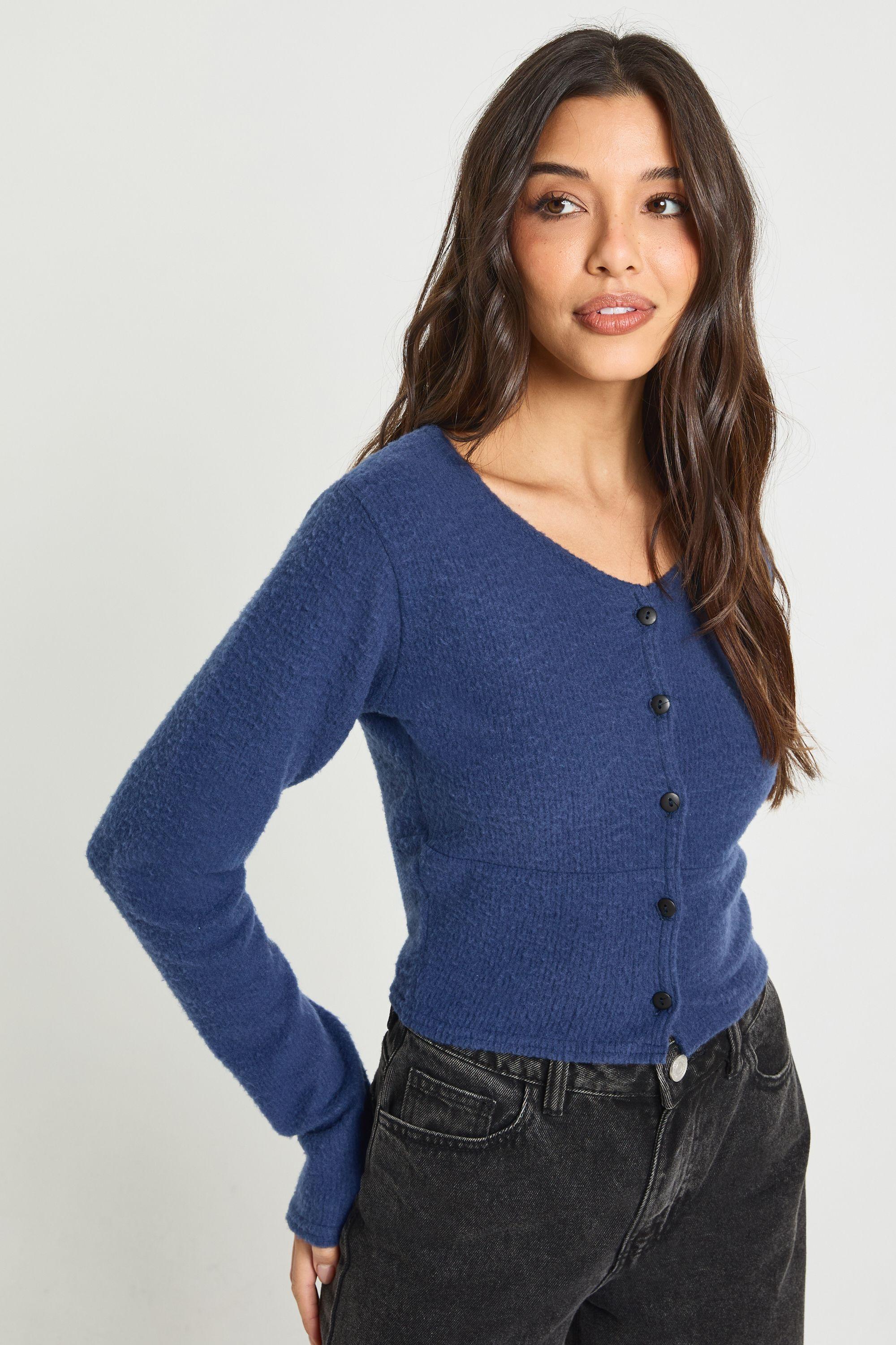 Wool Rib Button Through Cardigan by BOOHOO