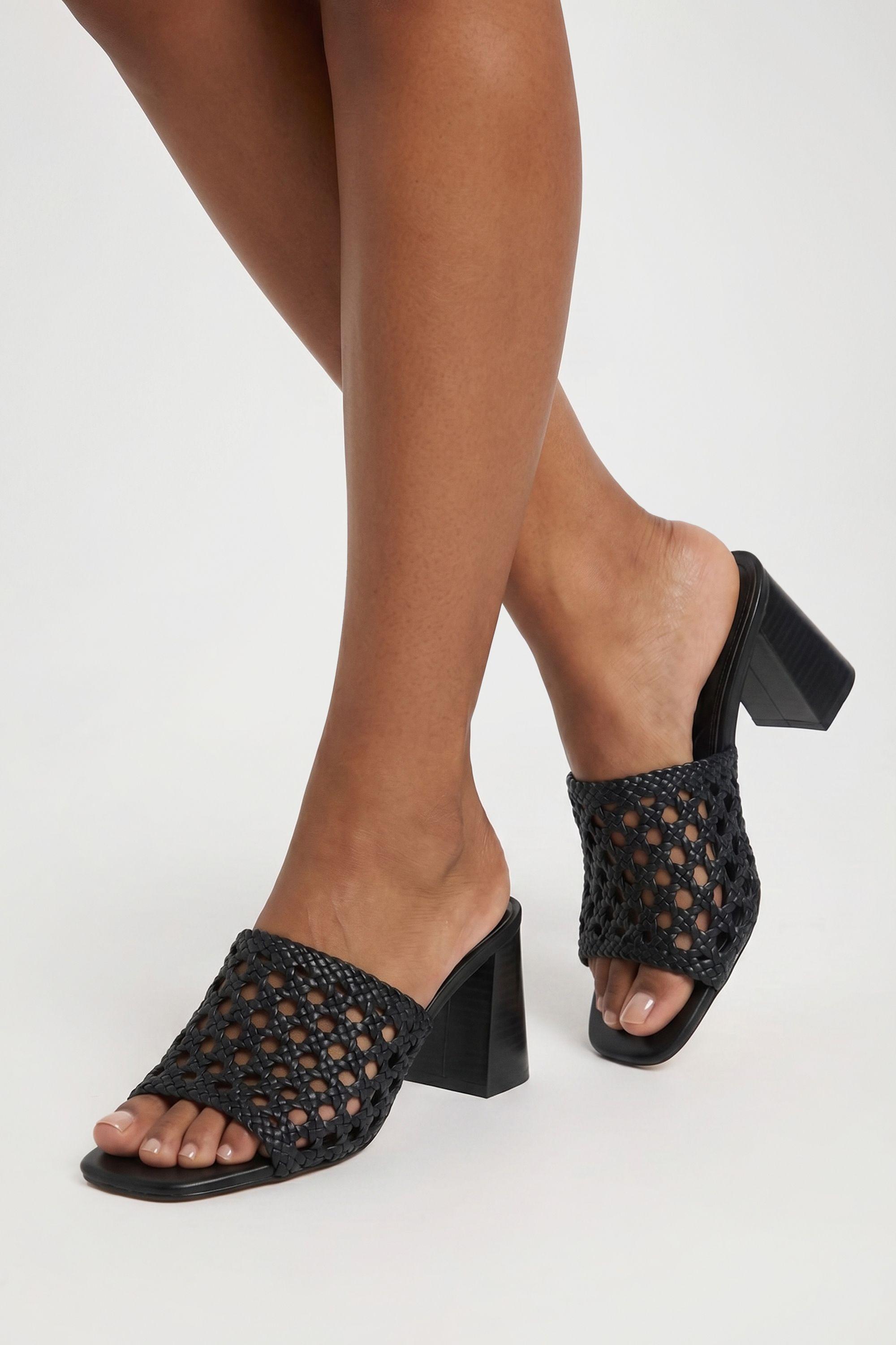 Woven Block Heeled Mules by BOOHOO