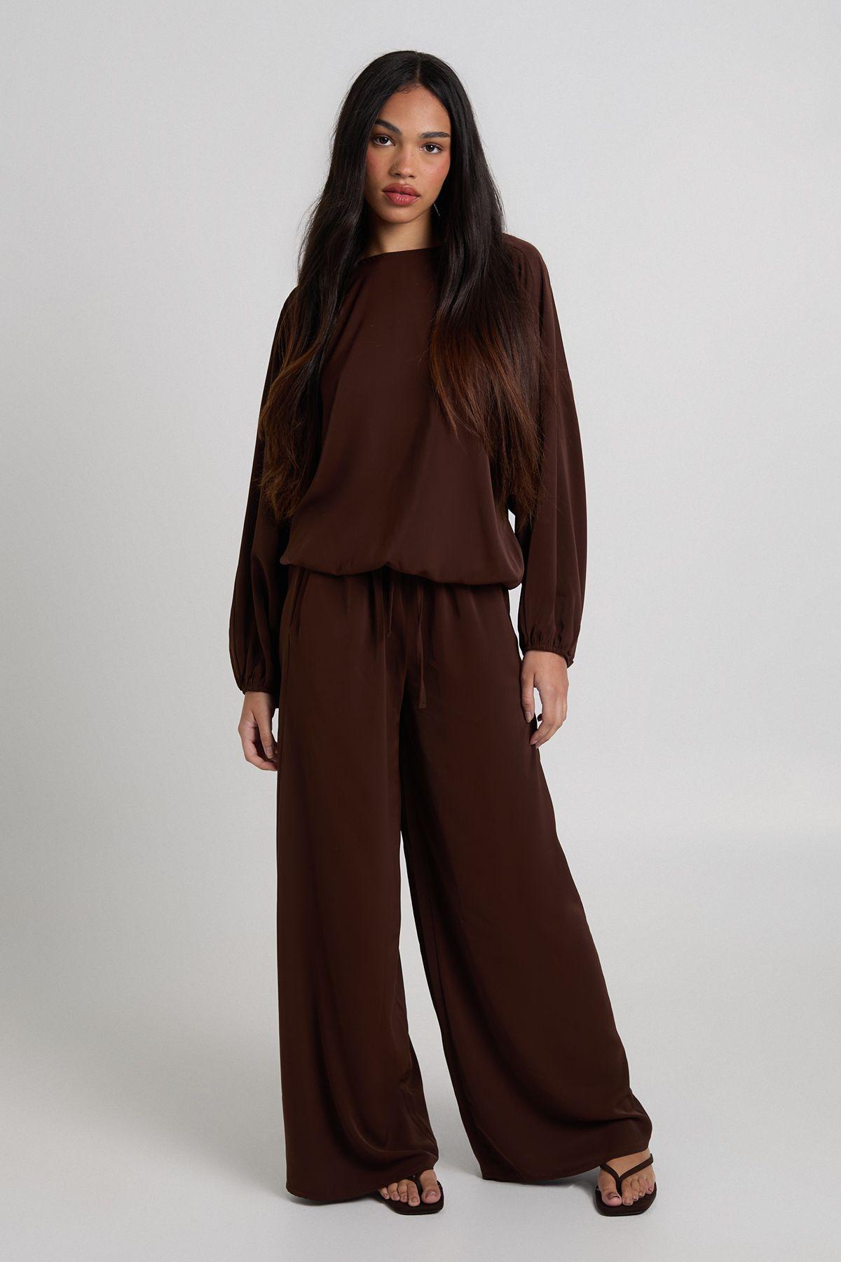 Woven Crepe Balloon Top and Wide Leg Trouser Co-ord by BOOHOO