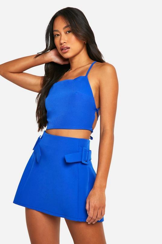 Woven Double Buckle Detail Micro Mini Skirt by BOOHOO