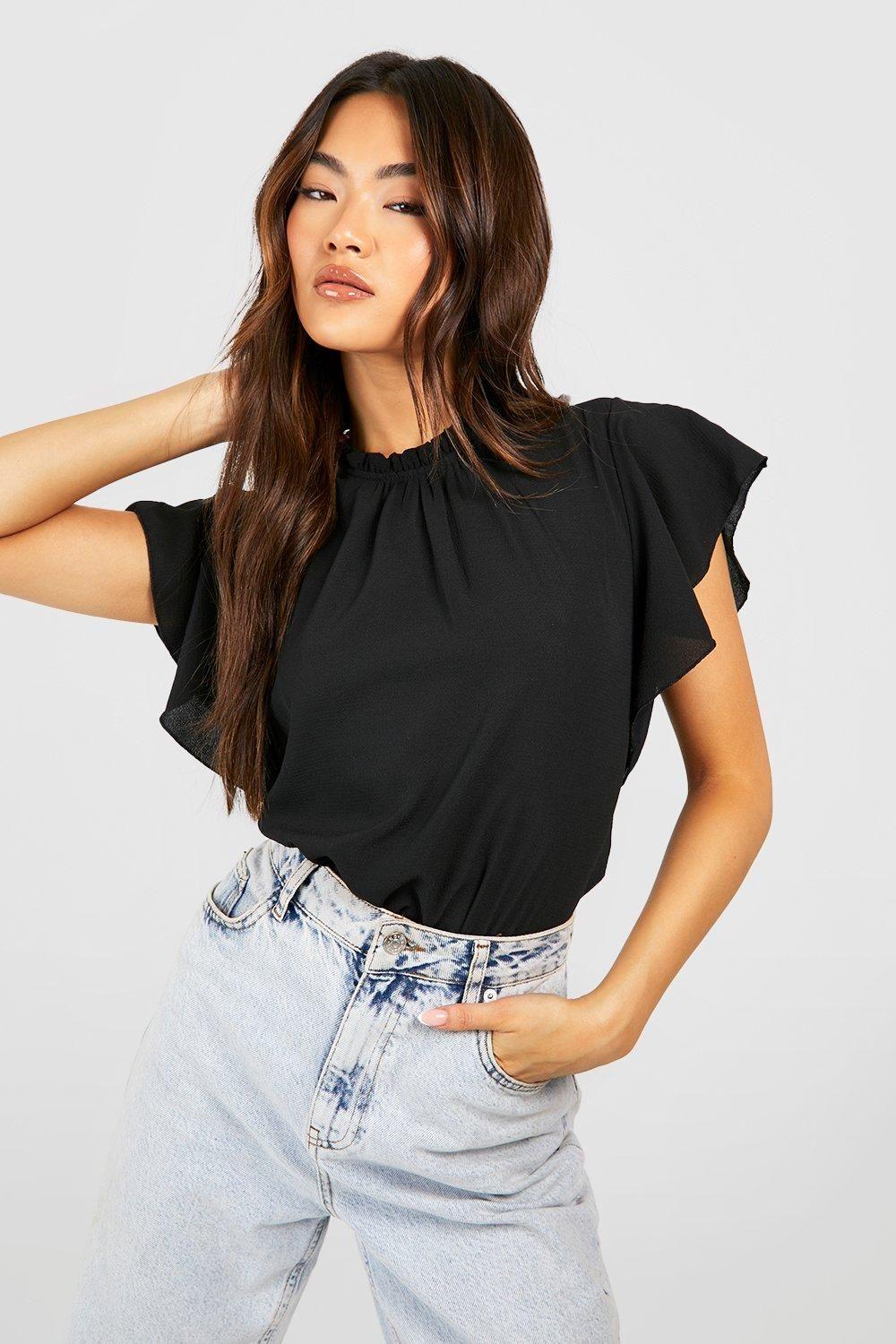 Woven Frill Sleeve And Neck Blouse by BOOHOO