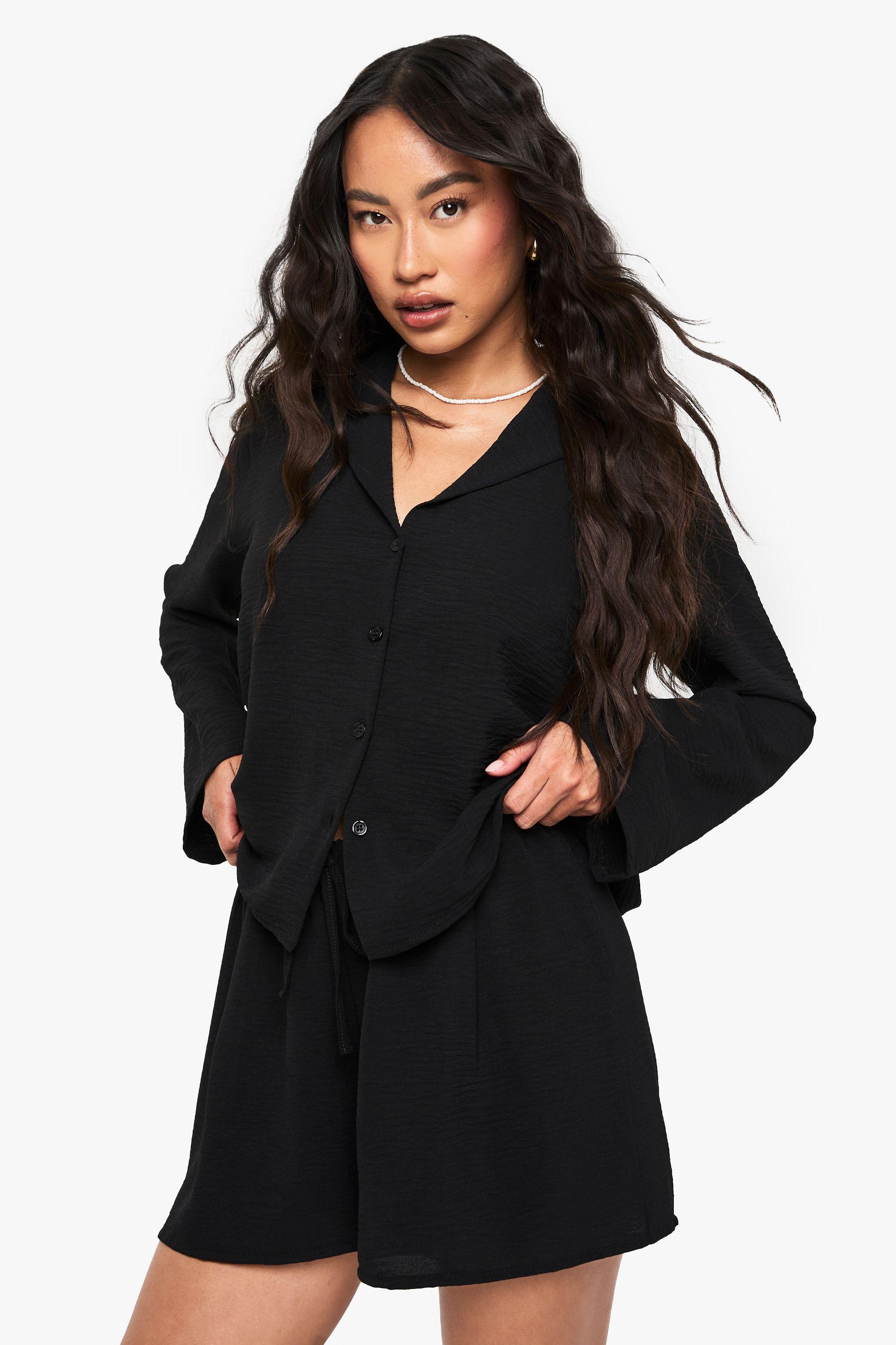 Woven Hammered Shirt & Short Set by BOOHOO