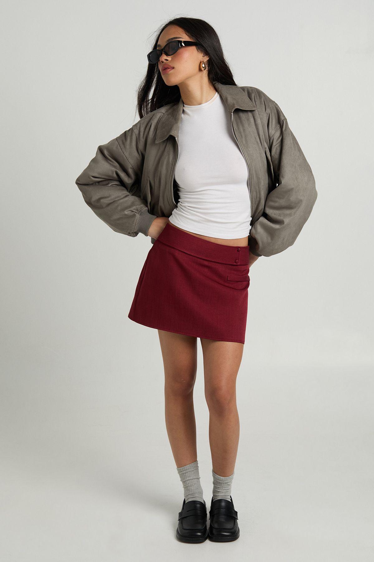 Woven Marl Button Detail Skort by BOOHOO