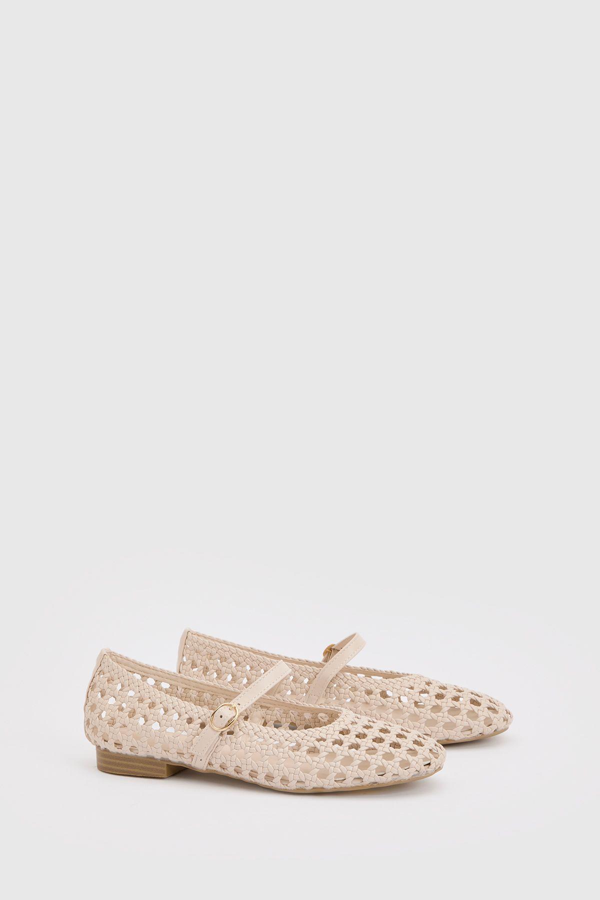 Woven Mary Jane Ballet Flats by BOOHOO
