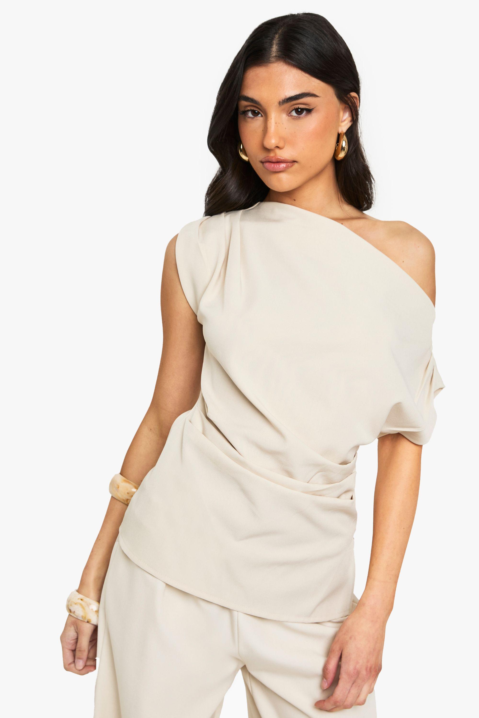 Woven One Shoulder Longline Top by BOOHOO