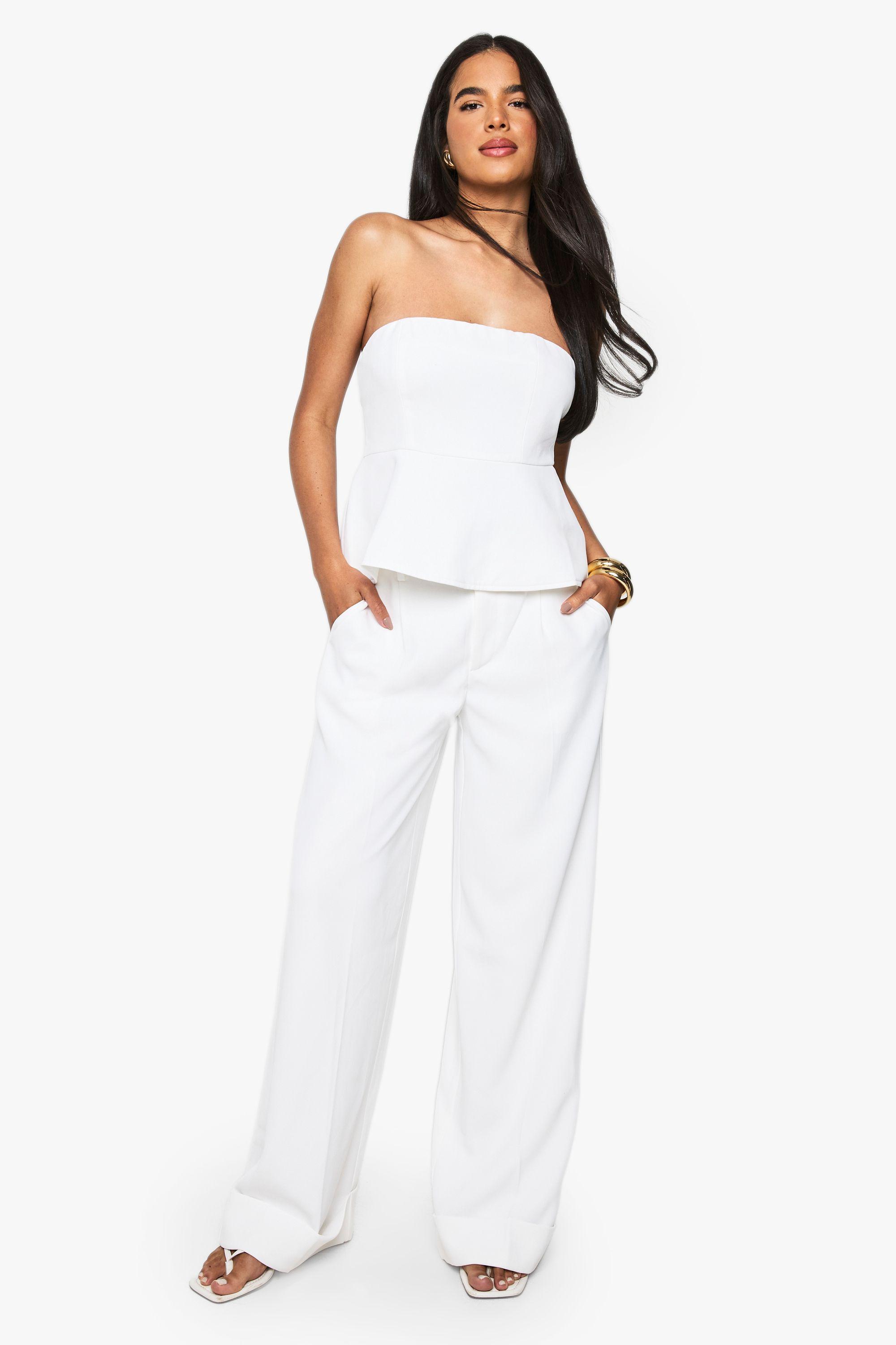 Woven Pleated Straight Leg Trousers by BOOHOO