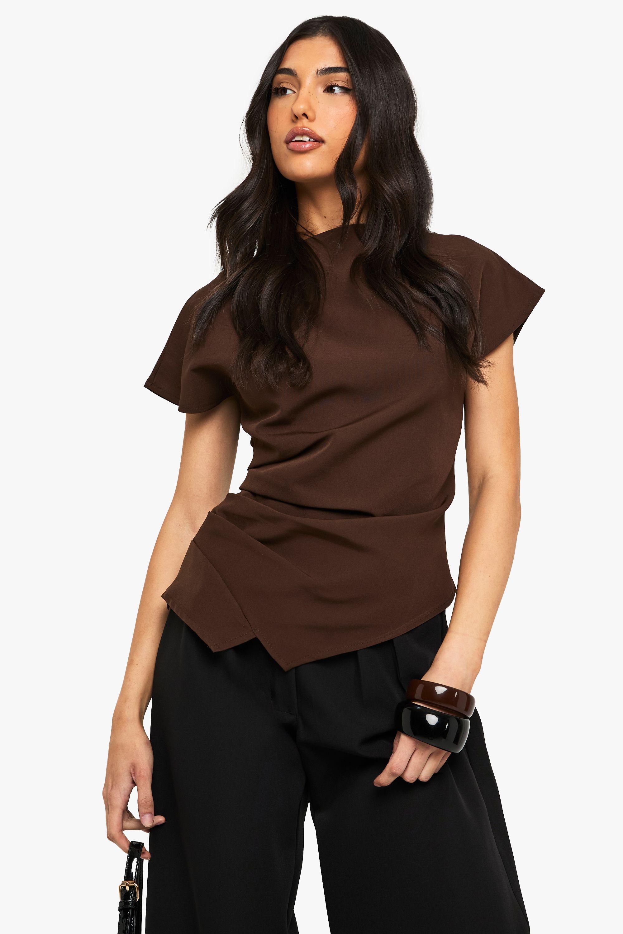 Woven Ruched Side Split Top by BOOHOO