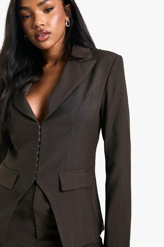 Woven Tailored Corset Detail Hook And Eye Blazer by BOOHOO