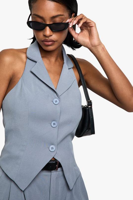 Woven Tailored Halterneck Waistcoat by BOOHOO