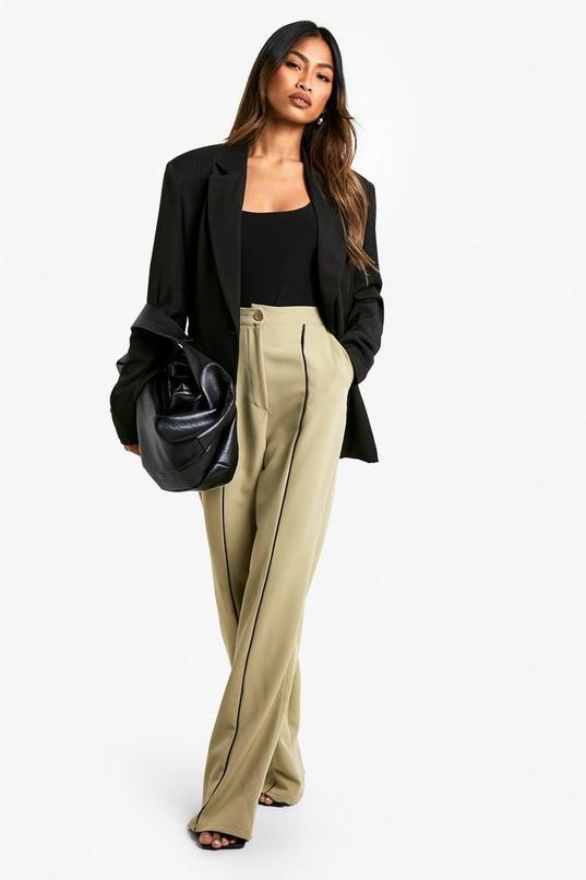 Woven Tailored Piping Wide Leg Trousers by BOOHOO