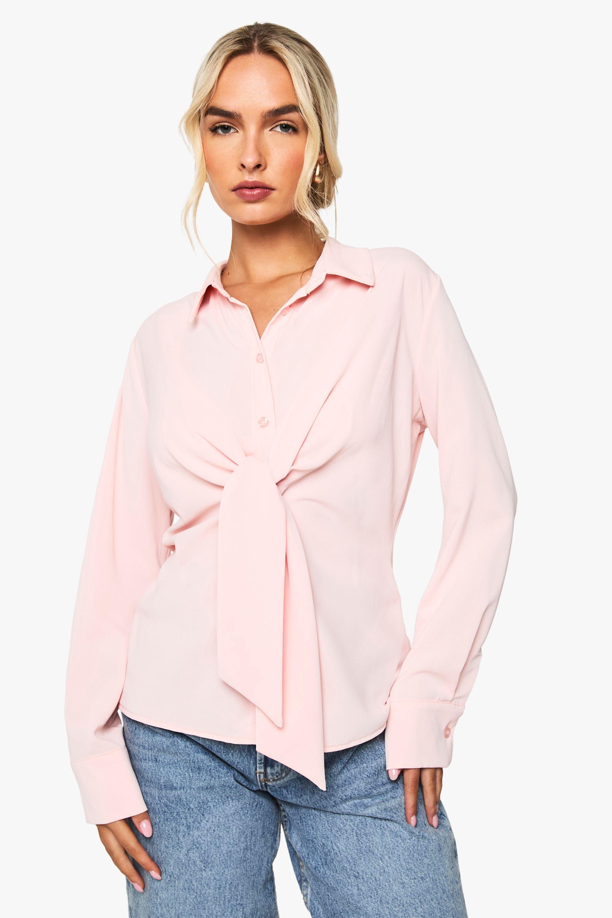 Woven Tie Front Shirt by BOOHOO