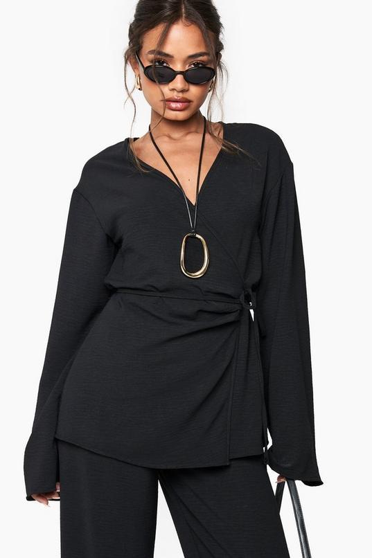 Woven Wrap Tie Detail Top by BOOHOO