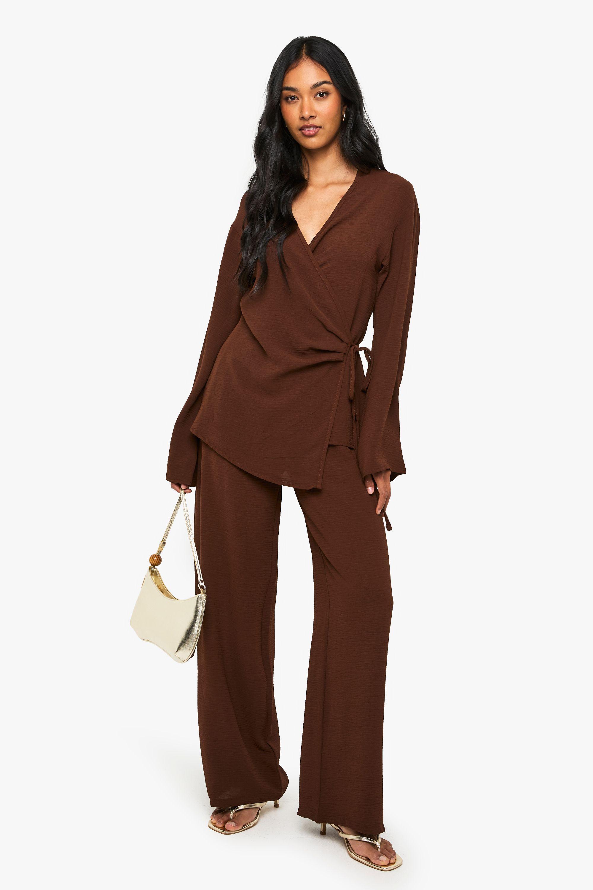 Woven Wrap Top & Trouser Set by BOOHOO