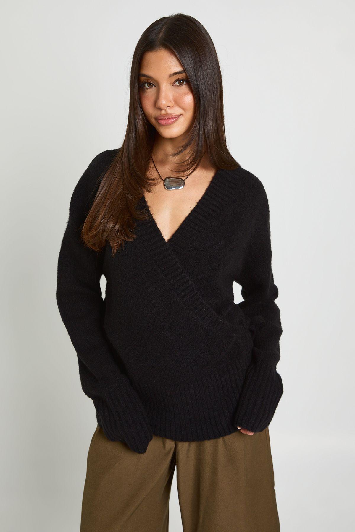 Wrap Detail Cinched Waist Jumper by BOOHOO