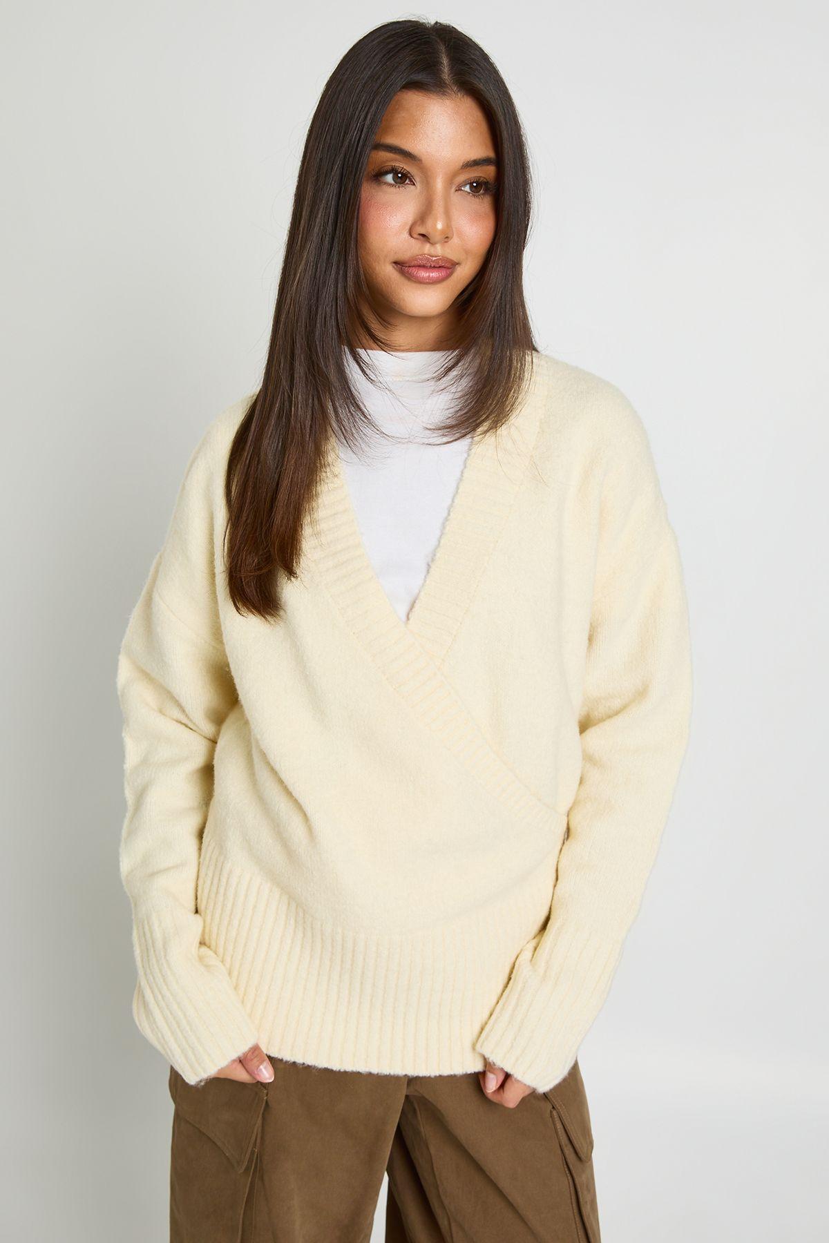 Wrap Detail Cinched Waist Jumper by BOOHOO