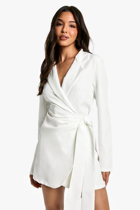 Wrap Drape Front Tailored Blazer Dress by BOOHOO