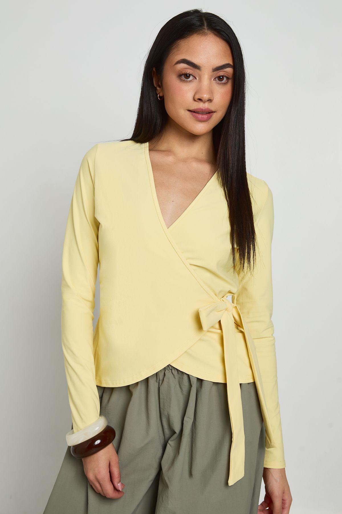 Wrap Front Tie Waist Top by BOOHOO