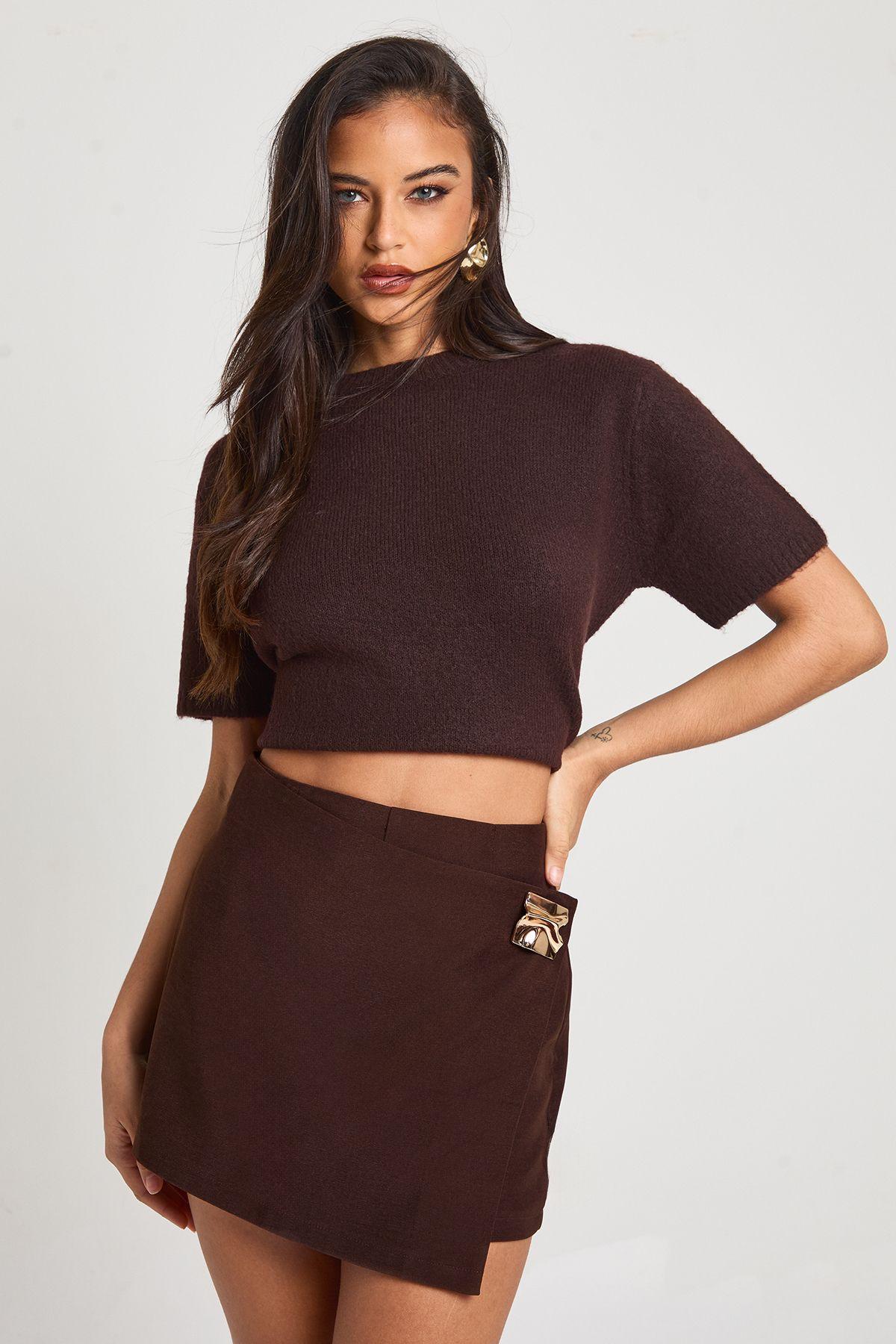 Wrap Front Trim Detail Mini Skort by BOOHOO