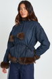 Y2K Faux Fur Trim Denim Jacket with Pom Pom Detail by BOOHOO Y2K Faux Fur Trim Denim Jacket with Pom Pom Detail by BOOHOO
