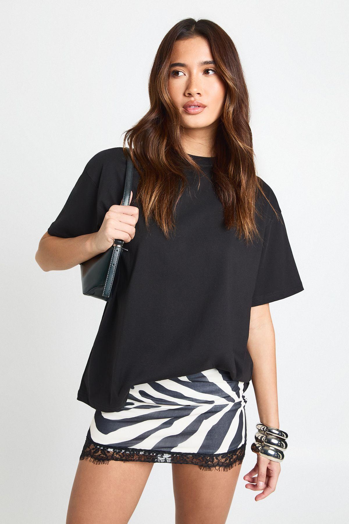 Zebra Print Mesh Low Rise Lace Trim Mini Skirt by BOOHOO