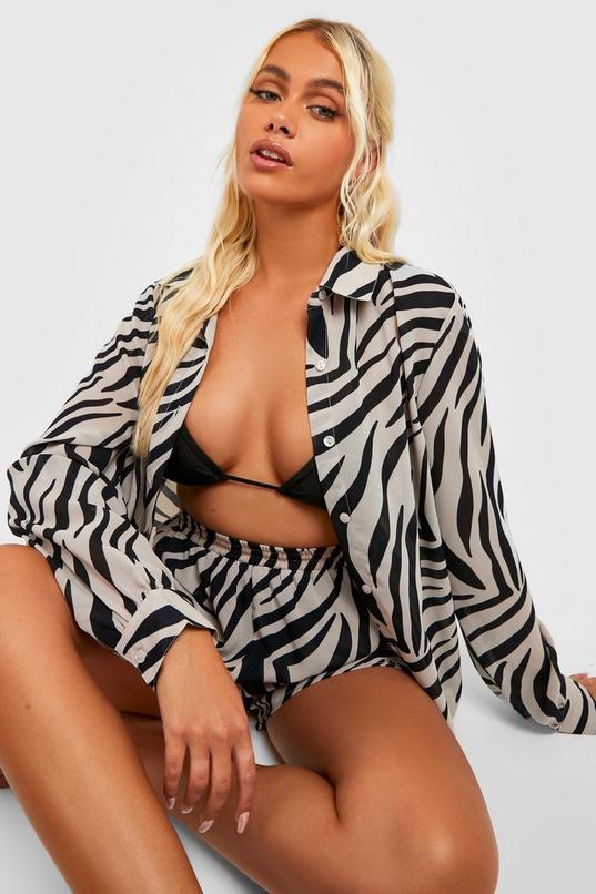 Zebra Print Shirt & Short Beach Co-Ord Set by BOOHOO