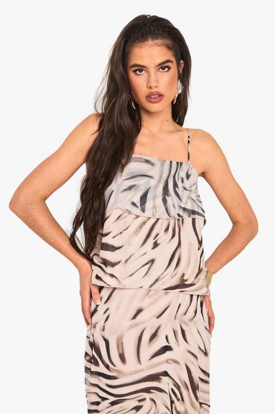 Zebra Print Strappy Open Back Woven Cami Top by BOOHOO