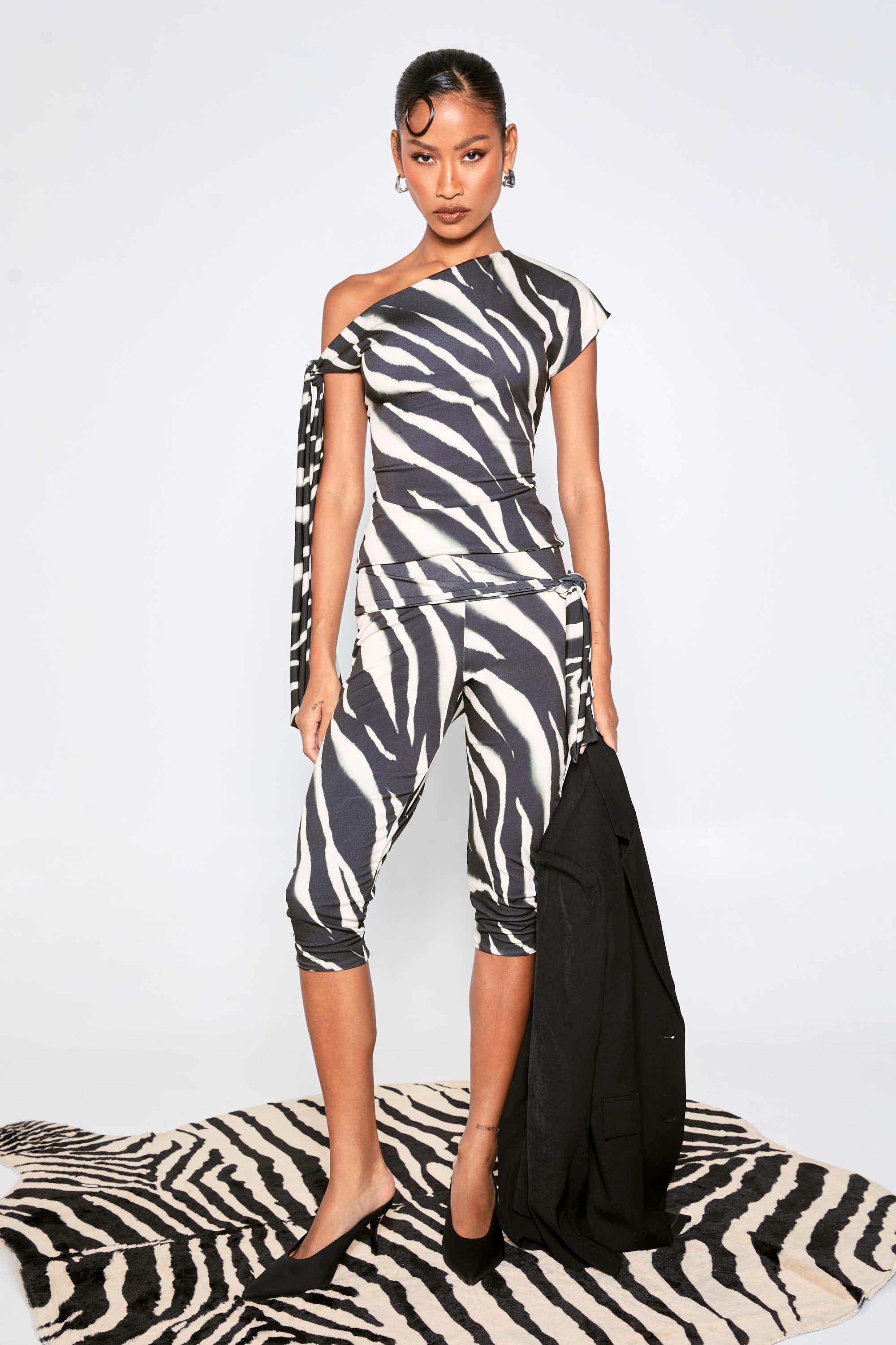 Zebra Print Tie Waist Capri by BOOHOO