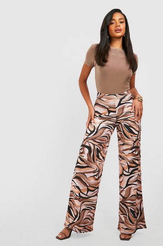 Zebra Printed Wide Leg Trousers by BOOHOO