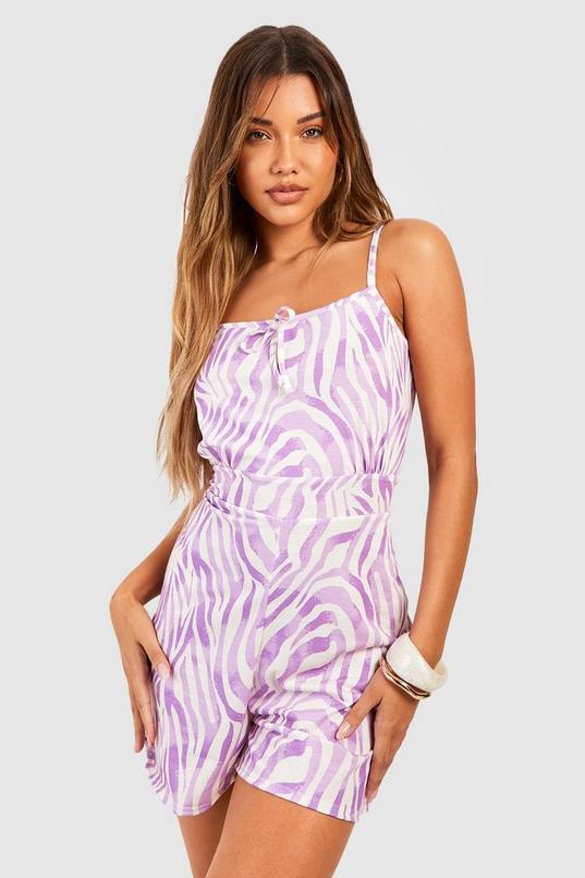 Zebra Strappy Cami Beach Playsuit by BOOHOO