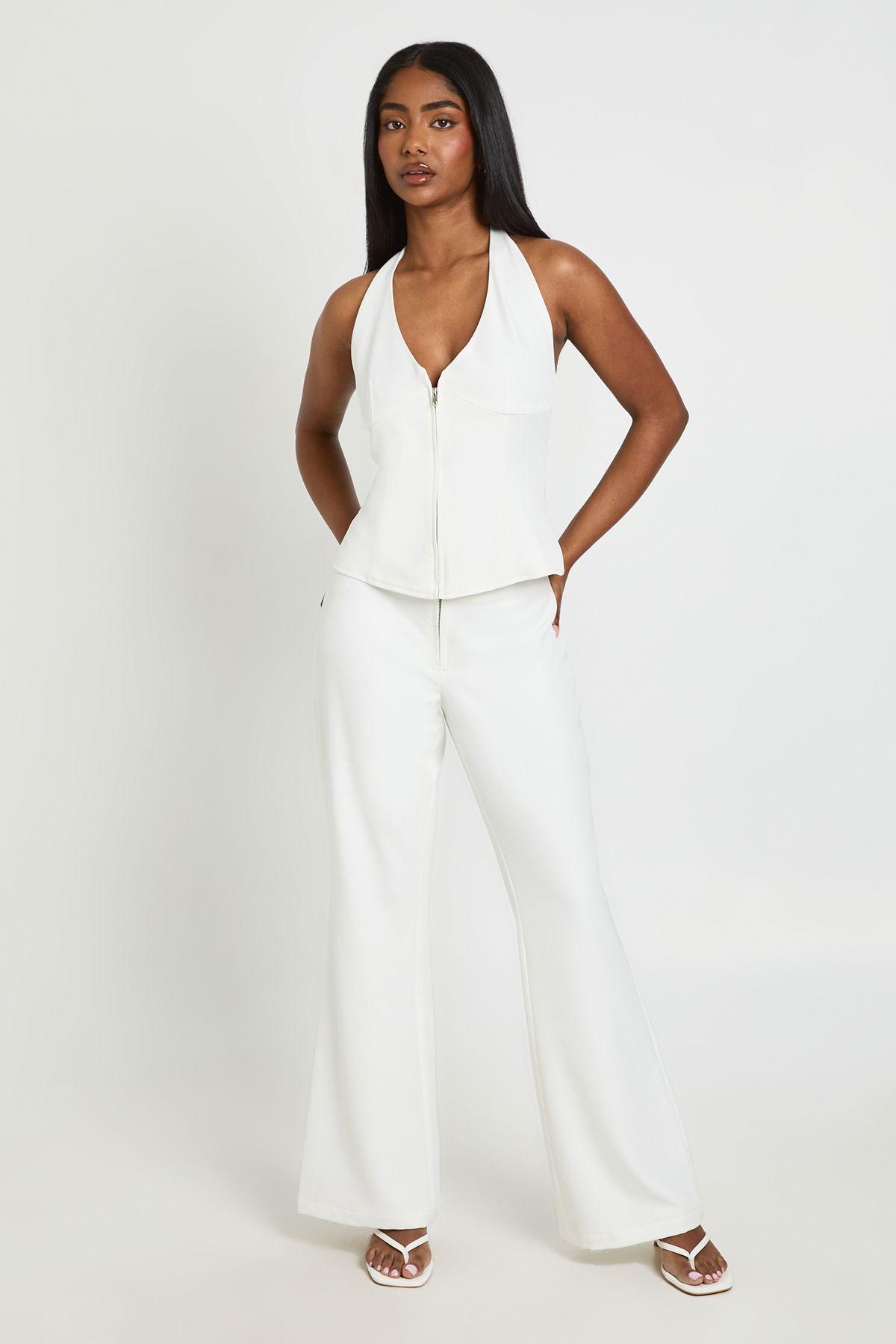 Zip Detail Flared Tailored Trousers by BOOHOO