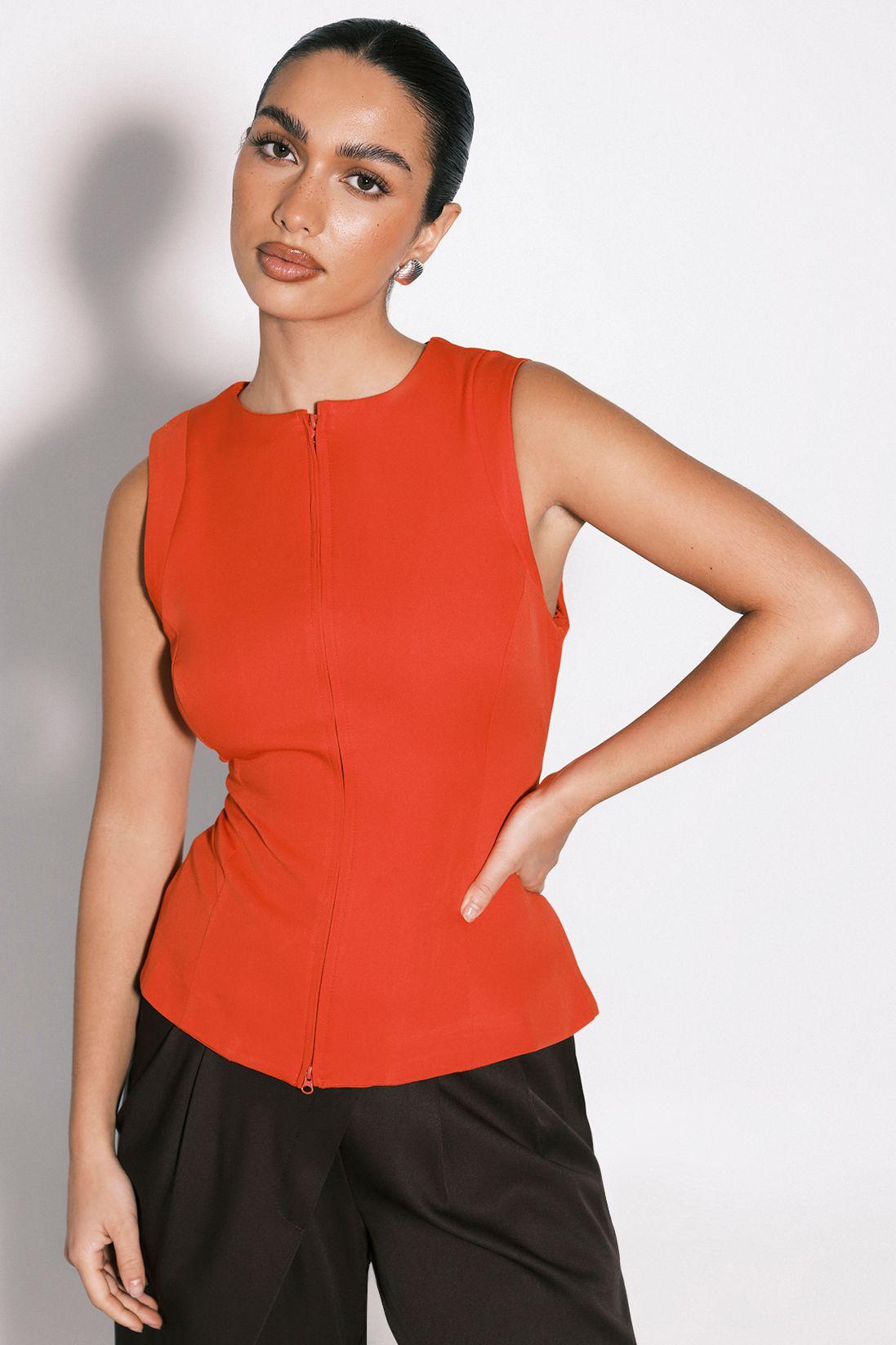 Zip Through Tailored Top by BOOHOO