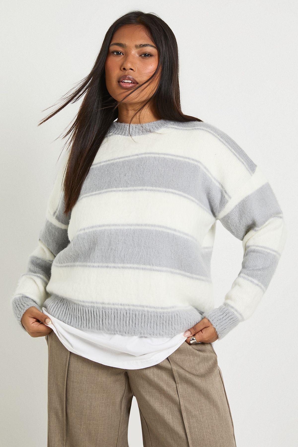 plus Oversized Marl Stripe Jumper by BOOHOO