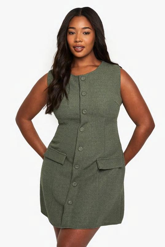 plus boucle button front tailored mini dress by BOOHOO