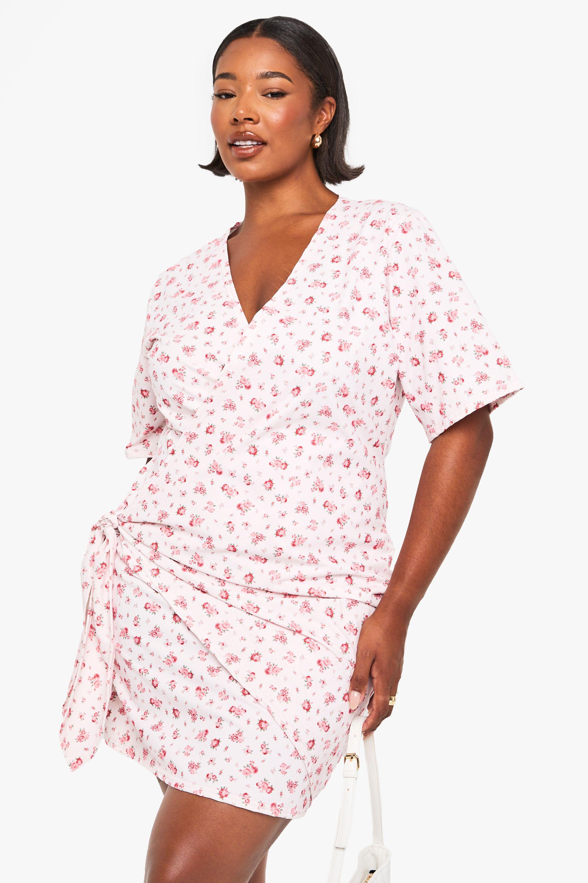 plus ditsy drop waist wrap dress by BOOHOO