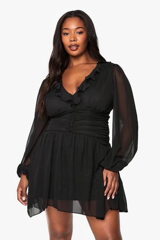 plus mesh ruffle skater dress by BOOHOO